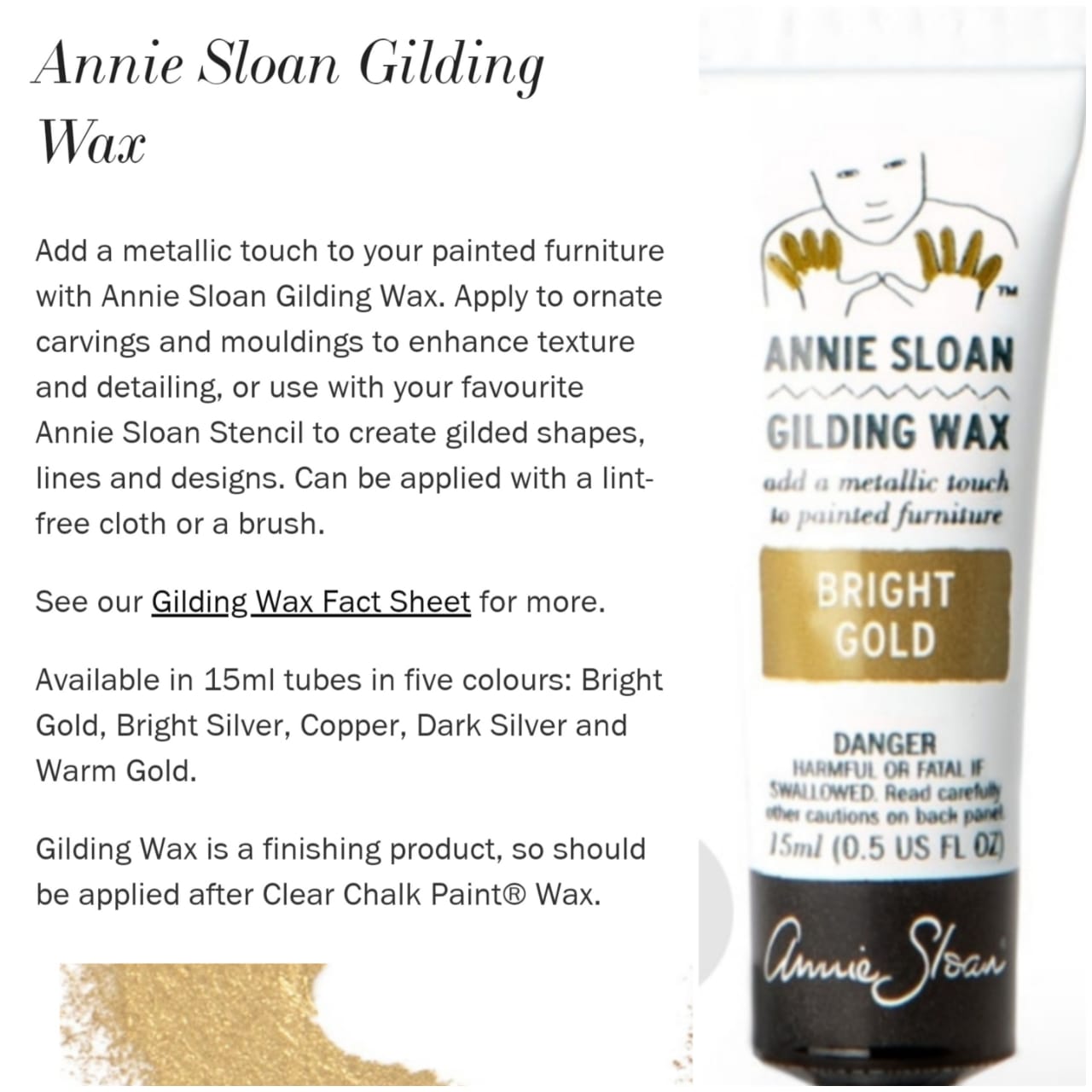 Annie Sloan Gilding Wax 15 mL Tube - Warm Gold